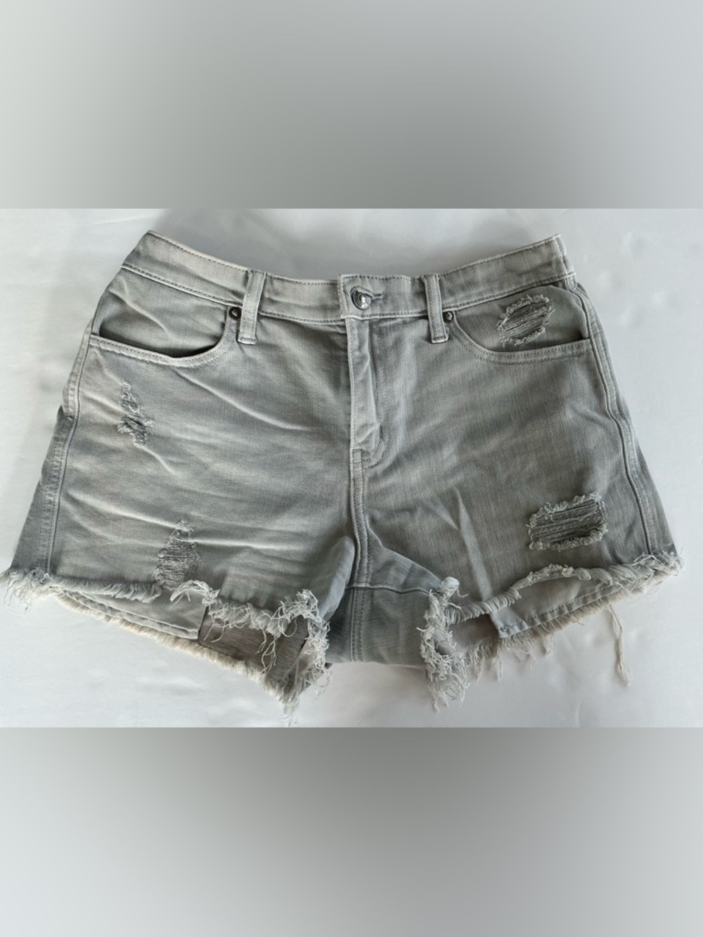 aerie Light Gray Distressed Denim Cutoff Shorts